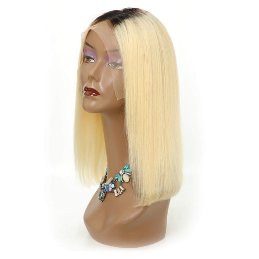 Ombre T1B/613 Blonde Straight Bob Wig 13x4 Transparent Lace Frontal