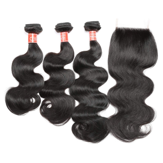Body Wave Mink Brazilian Hair 3 Bundles With Lace Closure