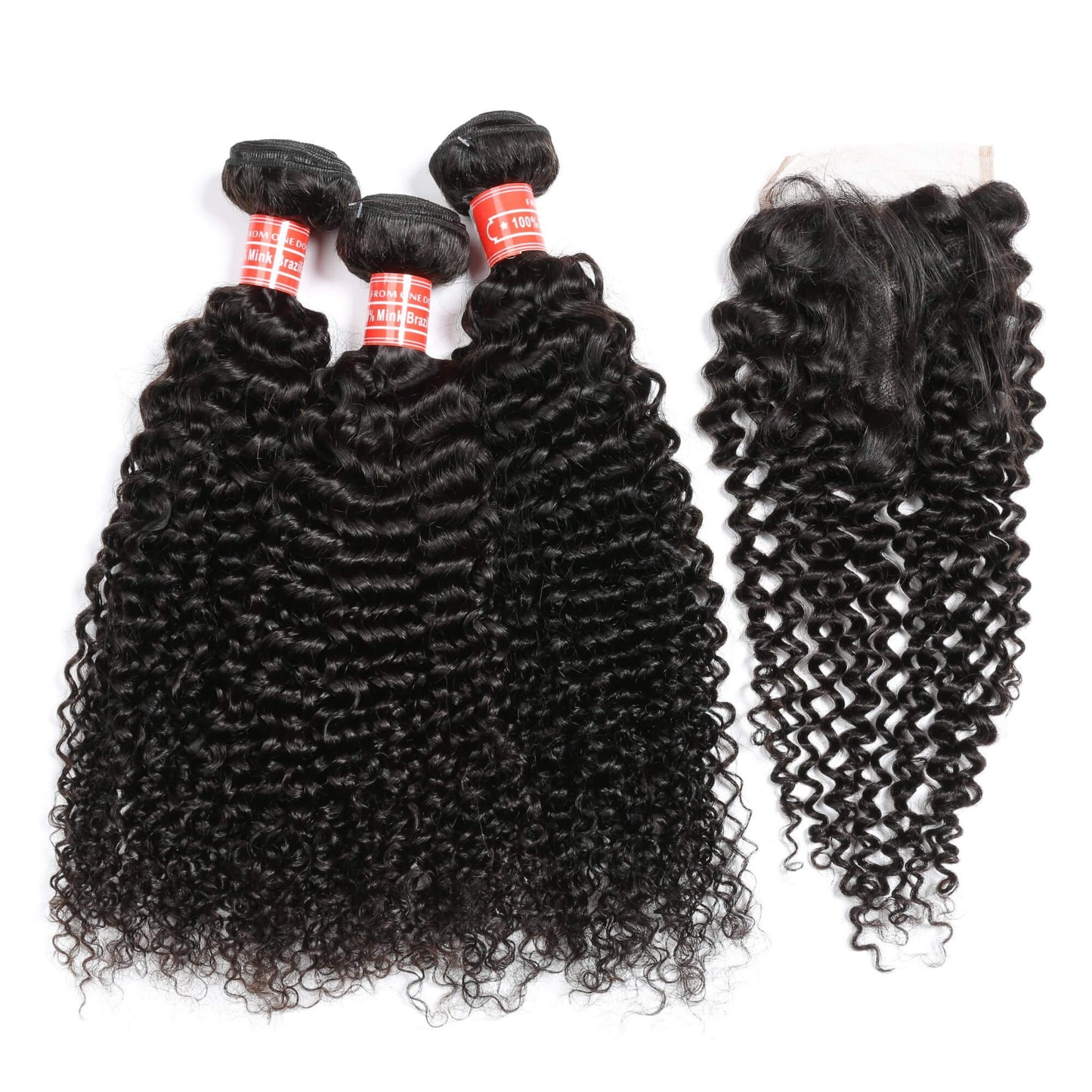 Curly Wave Mink Brazilian Hair 3 Bundles With Lace Closure