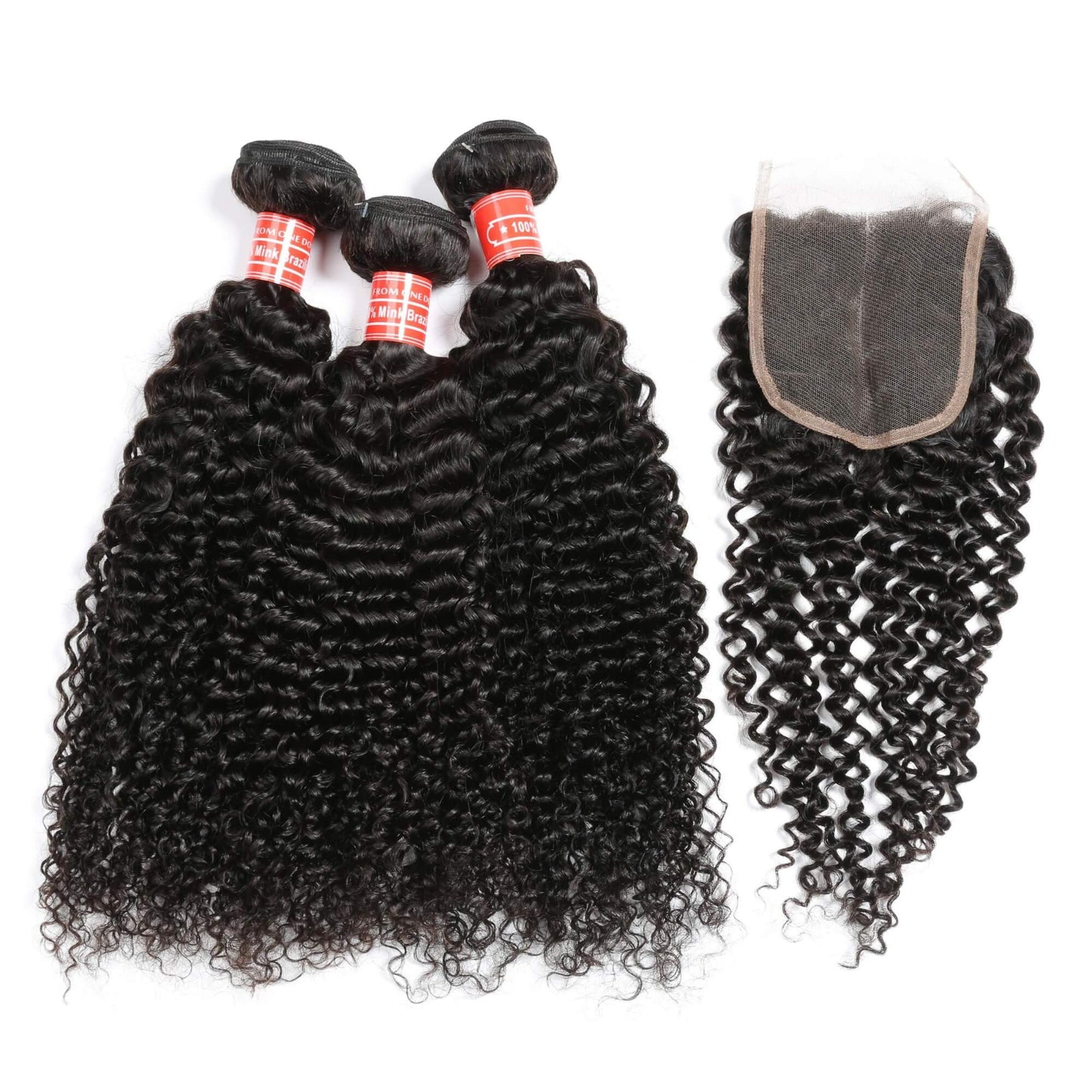 Curly Wave Mink Brazilian Hair 3 Bundles With Lace Closure