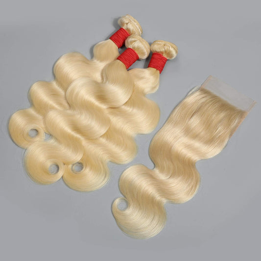 613 Blonde Body Wave Hair Bundles With 4x4 Lace Closure