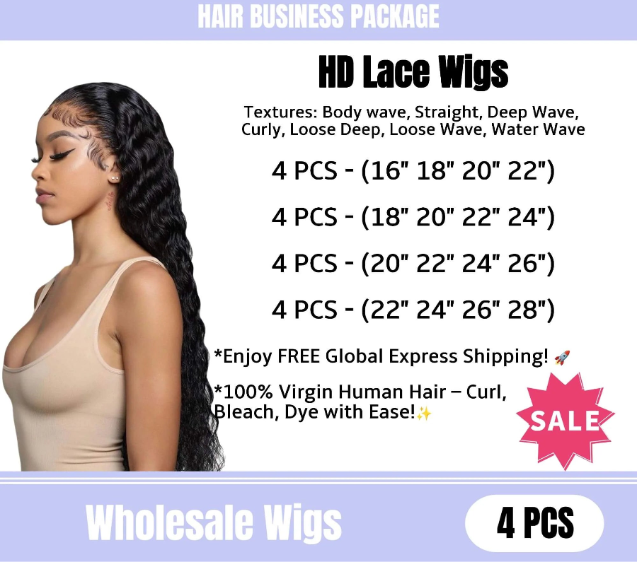 Human Hair HD Lace Front Wigs Wholesale 4 PCS Package